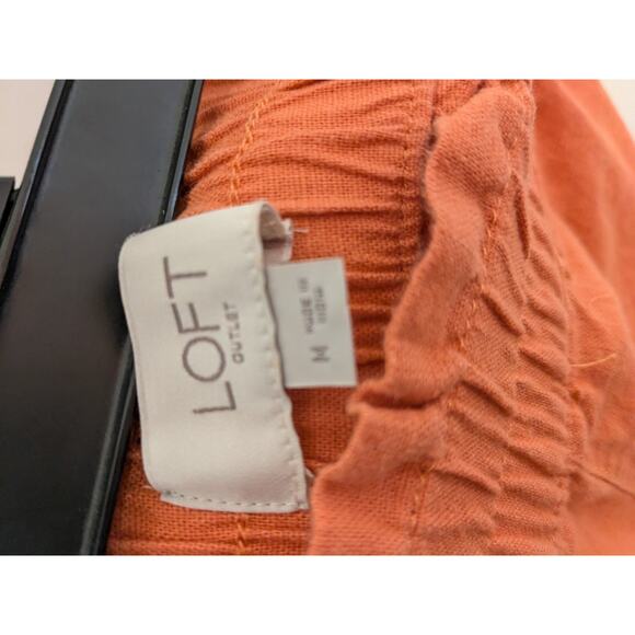 Loft Linen Shorts Womens Medium Orange High Rise Tie Elastic Waist EUC - Picture 4 of 7